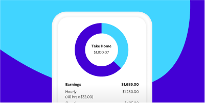 Mobile device showing a circular graph of the breakdown of gross pay vs take home amount